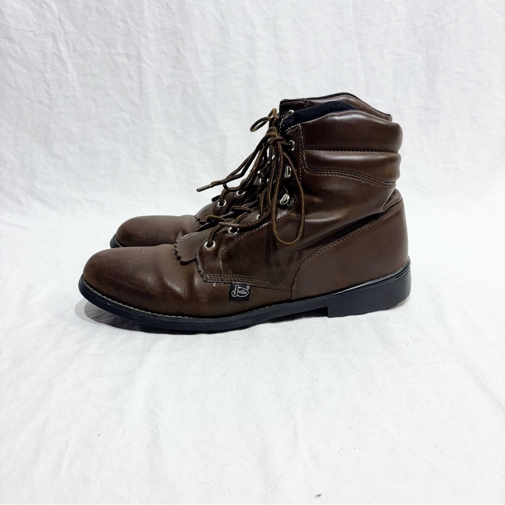 Justin Women’s Basics JBL401 Brown Leather Lace Up Kiltie Cowboy Boots Size 9.5B